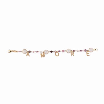 Le-Gi, Bracciale in oro rosso 18K con pietre semipreziose e charm