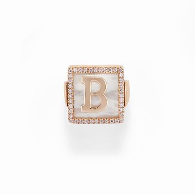 Anello in oro rosso 18K con madreperla e pietre rosa
