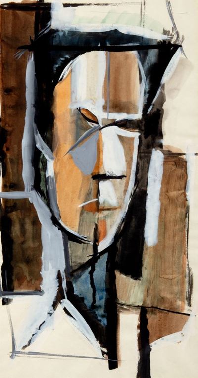 Volto, tempera su carta