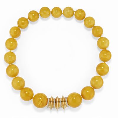 Collana in oro giallo 18K con sfere gialle e diamanti