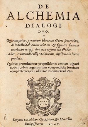 De Alchemia dialogi duo. Quorum prior, genuinam librorum Gebri sententiam, deindustria ab autore celatam, & figurato sermone inuolutam retegit, & certis argumentis probat. Alter, Raimundi Lullij Maioricani, mysteria in lucem producit.