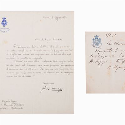 Crispi, Lettere autografe firmate a Mercanti (1894-1895)