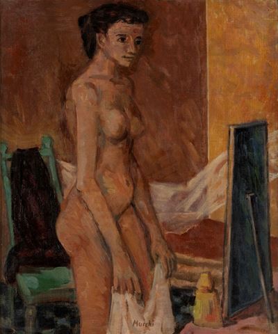 Donna allo specchio, olio su tela