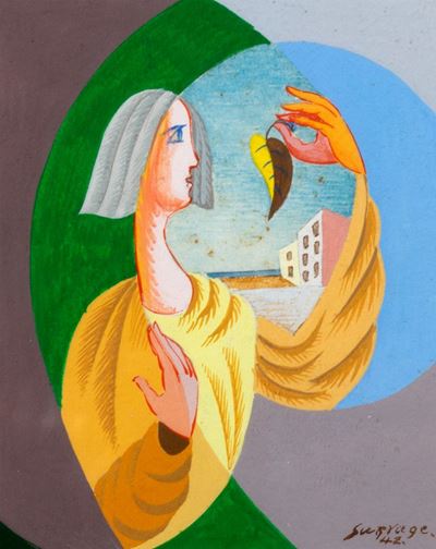 Donna con foglia, tecnica mista su carta, 1942