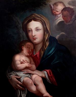 Madonna and Child with two cherubs
