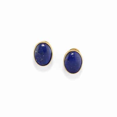 Orecchini in oro giallo 18K con lapislazzuli ovali cabochon
