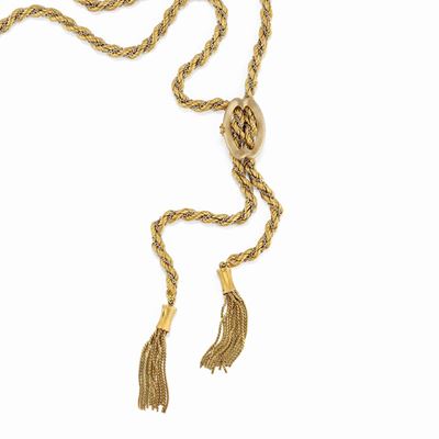 Collana saliscendi in oro bicolore 18K con terminali a nappine