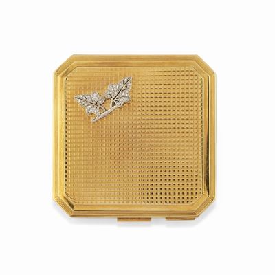 Portacipria in oro giallo 18K con diamanti taglio huit-huit