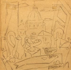 Severini Gino - Still life in front of the dome of St. Peter