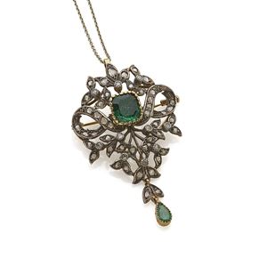 <p class="Corpo">GOLD AND SILVER NECKLACE WITH BROOCH/PENDANT WITH EMERALDS AND DIAMONDS, XIX CENTUR