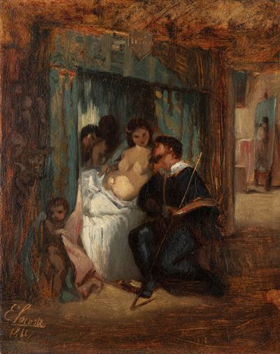 Tiziano e la modella, olio su tela