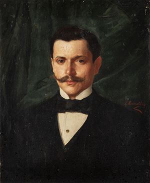 Portrait of young man with mustache