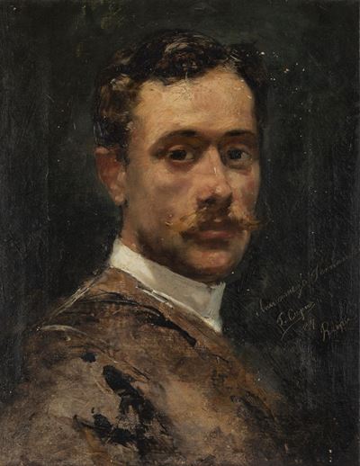 Ritratto di giovane uomo con baffi, olio su tela