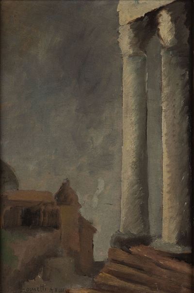 Scorcio del Foro Romano, olio su legno