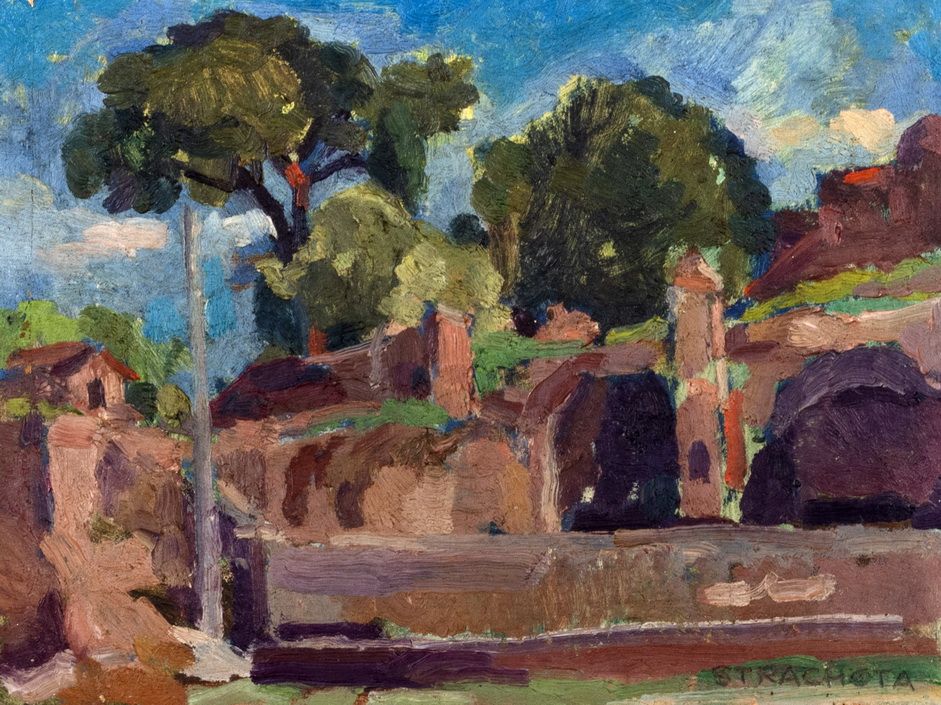 Olof Arborelius - Roma, l'Arco di Costantino da Via di San Gregorio, olio su cartone