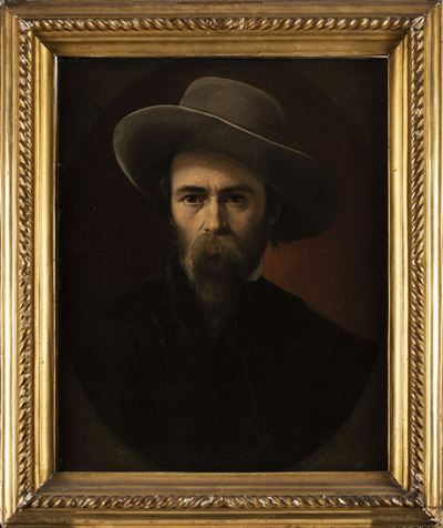 Ritratto d'uomo con cappello, olio su tela
