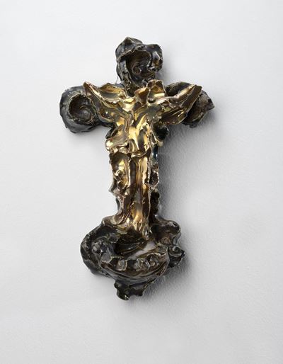 Crocifisso, terracotta smaltata