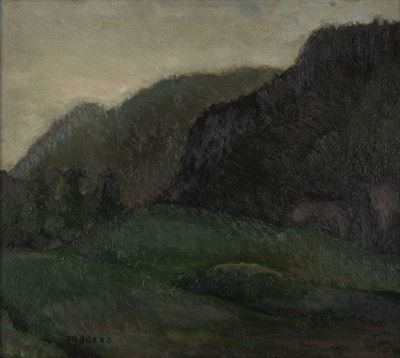 Coppia di dipinti: "Mattino grigio in montagna" e "Tempo grigio"