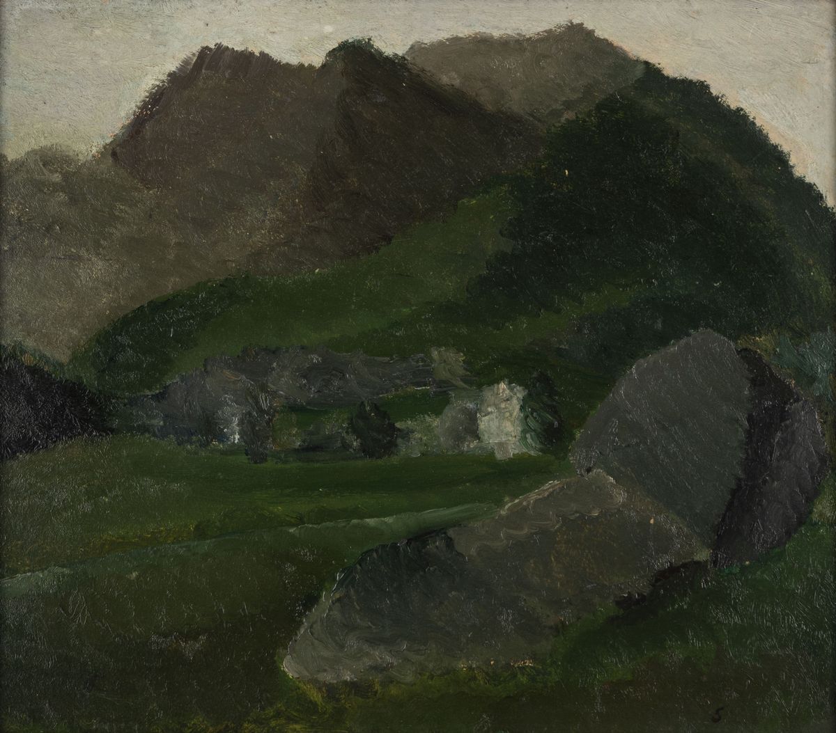 Emilio Sobrero - Coppia di dipinti: "Mattino grigio in montagna" e "Tempo grigio"