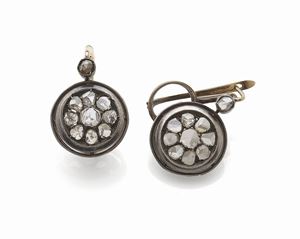 PAIO DI ORECCHINI IN ORO, ARGENTO E DIAMANTI, FINE SECOLO XIX