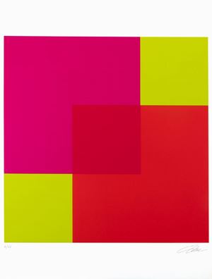 Composition in red, pink and green