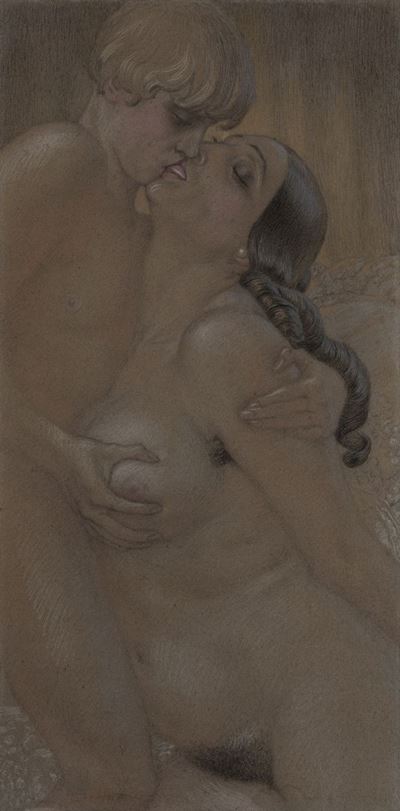 Anonimo, Seduzione (carboncino, biacca e pastello su cartoncino)