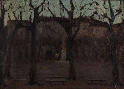 Lucca, Piazza Napoleone, olio su cartone