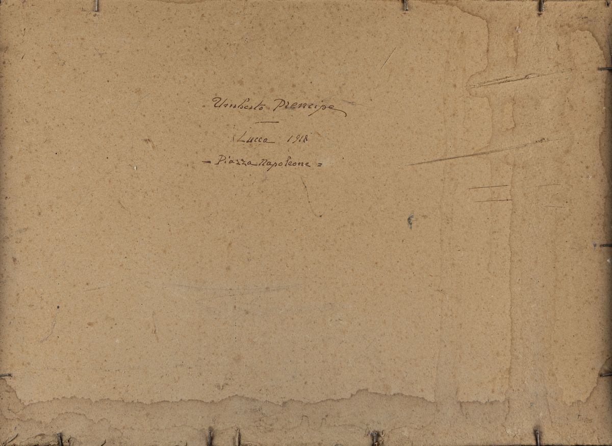Umberto Prencipe - Lucca, Piazza Napoleone, olio su cartone