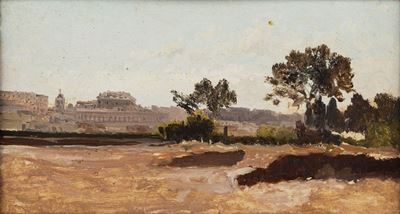 Villa Ludovisi nei giorni di atterramento, olio su cartoncino