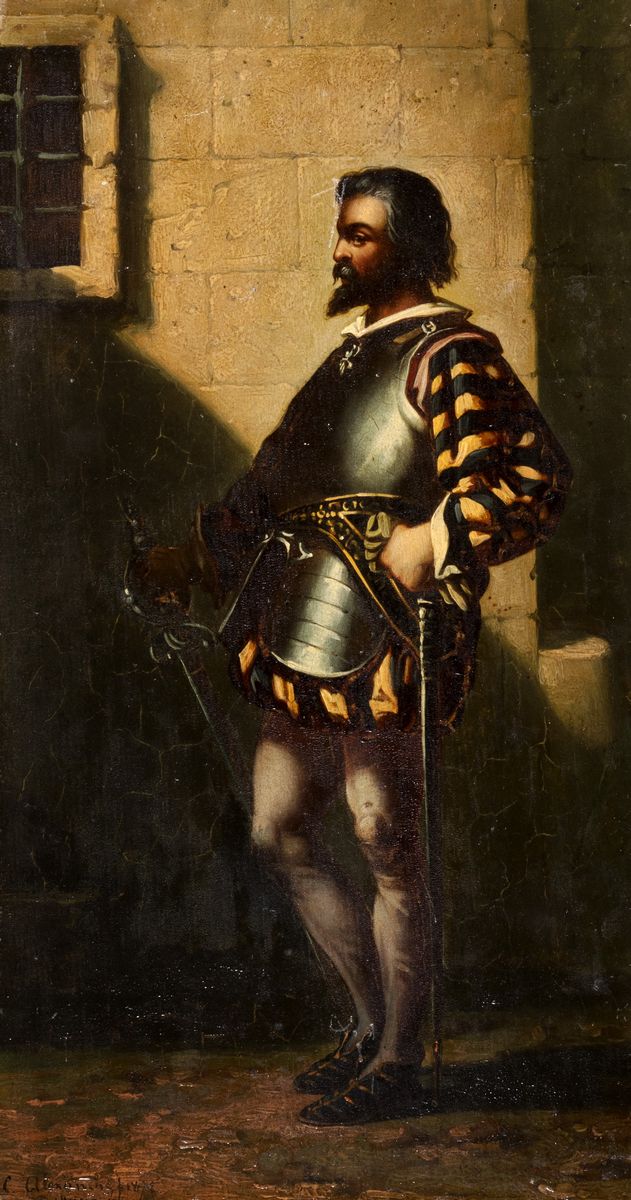 Scuola Francese del XIX Secolo - C. Alexandre, Coppia di guerrieri, olio su tavola