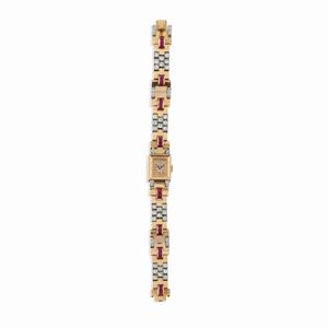 A 18K yellow gold, platinum, syntethic ruby and diamond wristwatch, circa 1935, Cartier
