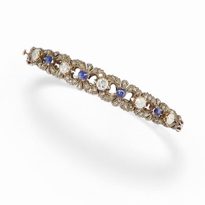 Bracciale in argento e oro giallo 18K con diamanti e zaffiri