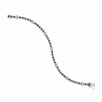 Bracciale tennis in oro bianco 18K con diamanti neri e incolori