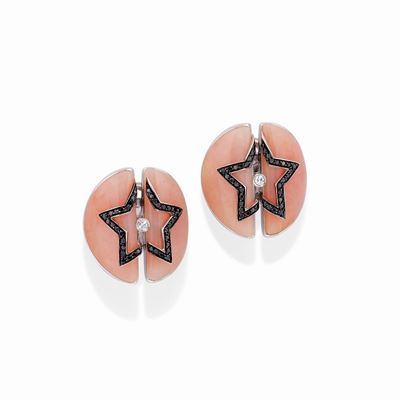 Orecchini in oro bianco 18K, con diamanti e pietra dura