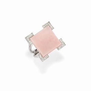  - A 18K white gold, rose gemstone and diamond ring