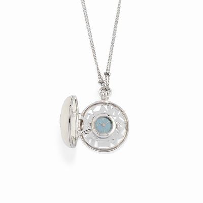 Collana con orologio in oro bianco 18K e pendente in agata bianca