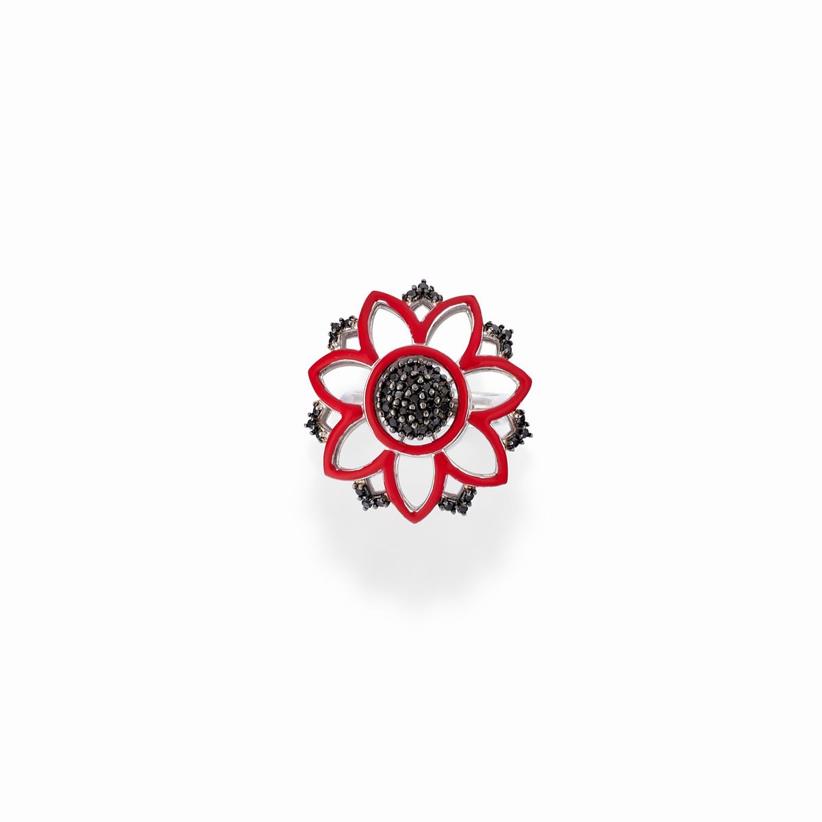 Demi-parure in oro bianco 18K con smalto rosso e diamanti neri