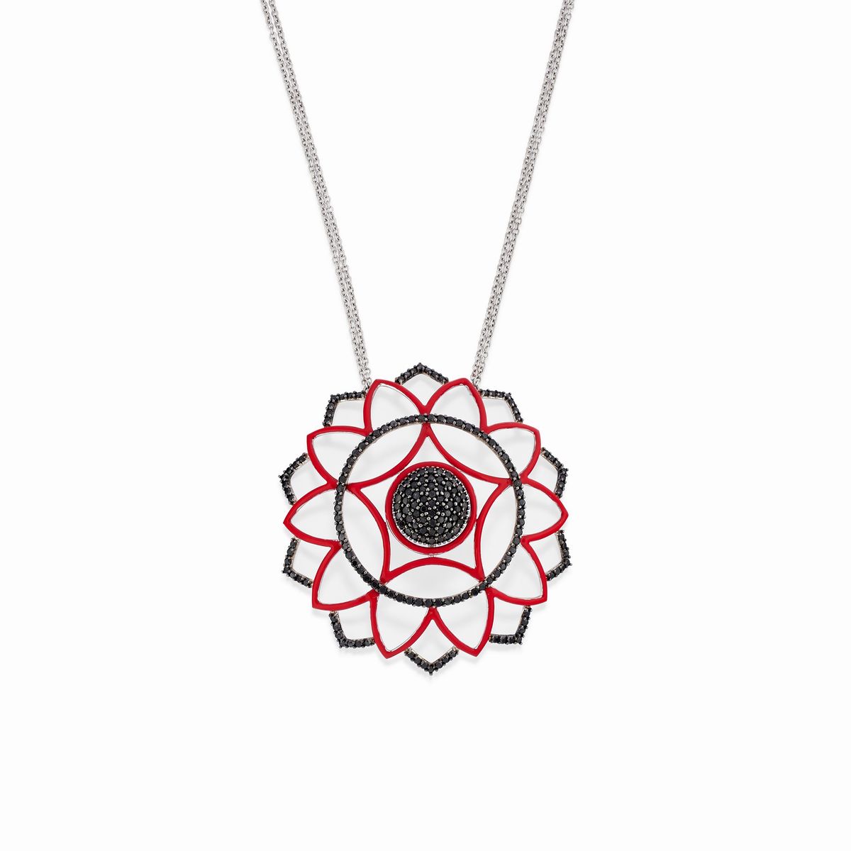 Demi-parure in oro bianco 18K con smalto rosso e diamanti neri