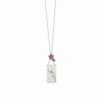 Collana con cammeo in oro bianco 18K e zaffiri rosa