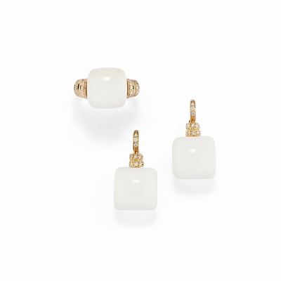 Demi parure in oro rosso 18K con agata e diamanti