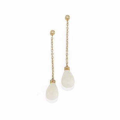 Orecchini in oro rosso 18K con agata bianca e diamanti