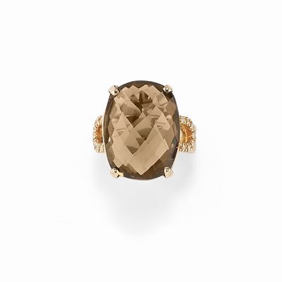 Anello in oro rosso 18K con topazio fumé e diamanti