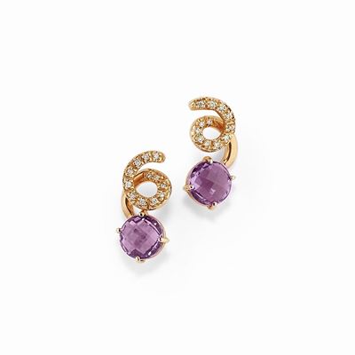 Orecchini in oro rosso 18K con ametista e diamanti