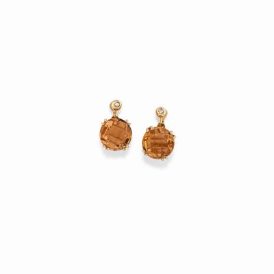 Orecchini in oro giallo 18K con quarzo citrino e diamanti