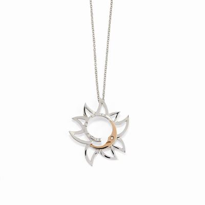 Collana in oro bicolore 18K con diamanti e pendente sole-luna