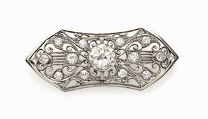 SPILLA D' EPOCA IN ORO E DIAMANTI, CIRCA 1930-35