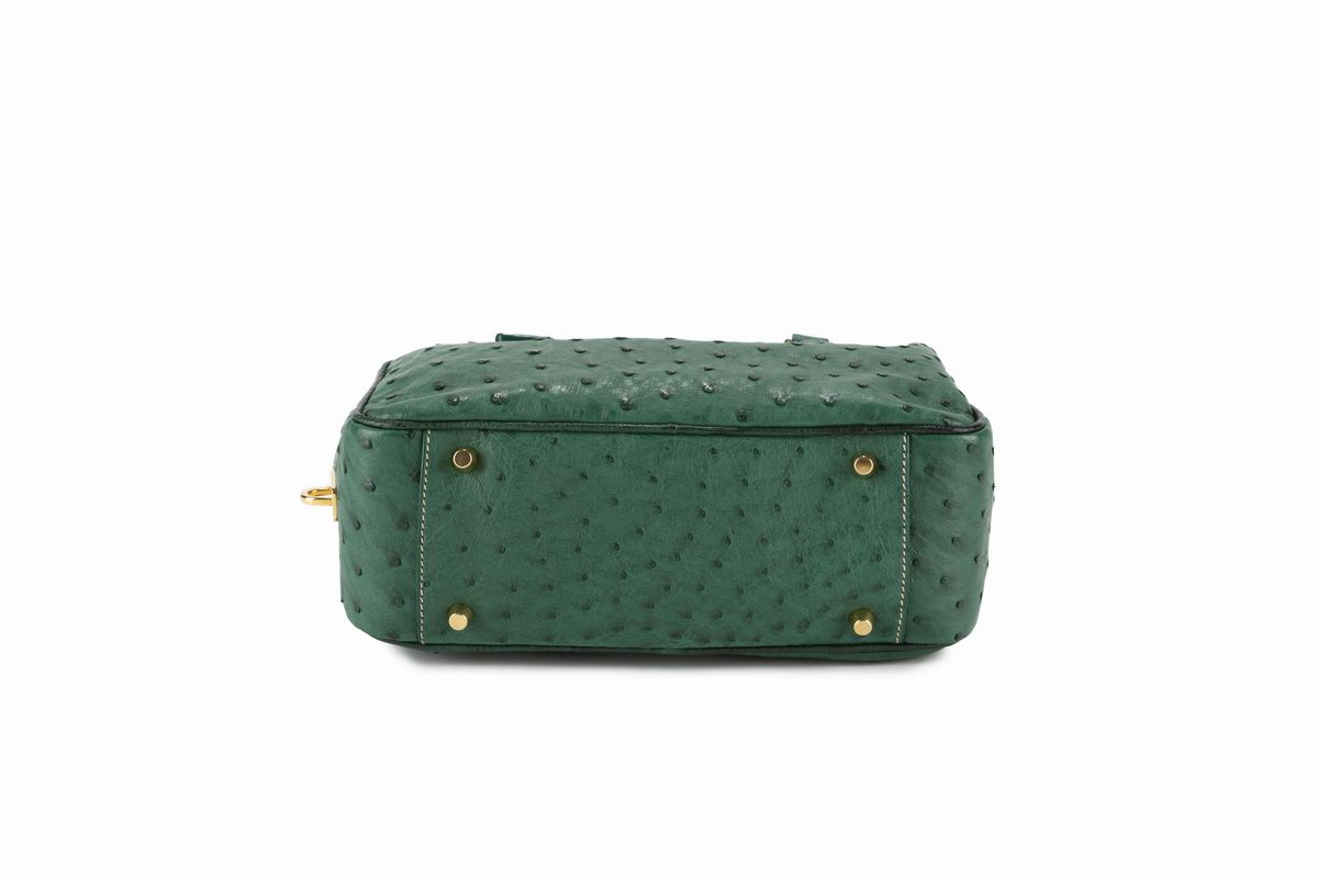 Prada - Borsa doppi manici Re-Edition in pelle di struzzo verde smeraldo