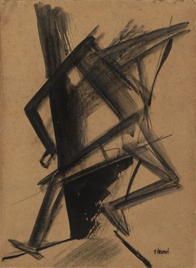 Figura (1925 ca.), matita grassa, tempera e tempera diluita su carta applicata su tela