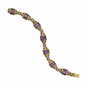 A 18K yellow gold, silver and amethyst bracelet, early 20th Century