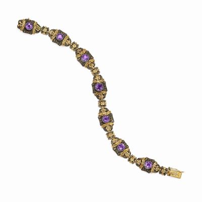 Bracciale con ametiste, oro giallo 18K e argento, prima metà XX secolo